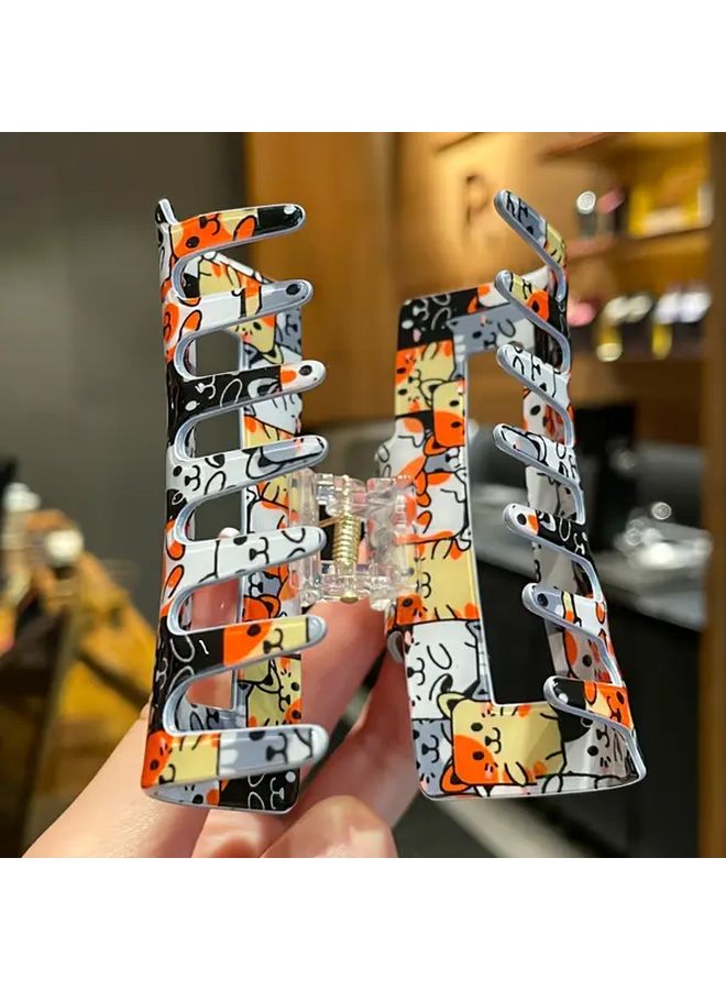 Large Rectangular Cat Hair Claw Clip Retro Cartoon Design Hollow Out Patterns Strong Grip Accessories For Women Color A - Image 5